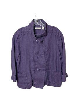Coldwater Creek Womens Purple Linen Button Double-Breasted Jacket L 3/4 Sleeve